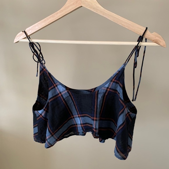 Urban Outfitters BDG plaid tie shoulder crop top - Picture 2 of 7